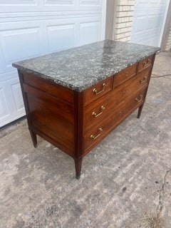 French 19th Century Louis XVI Walnut Marble Top Chest of Drawers