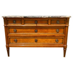 French 19th Century Louis XVI Walnut Marble Top Chest of Drawers