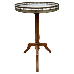 French 19th Century Louis XVI Walnut Round Bouillotte Marble Top Side Table