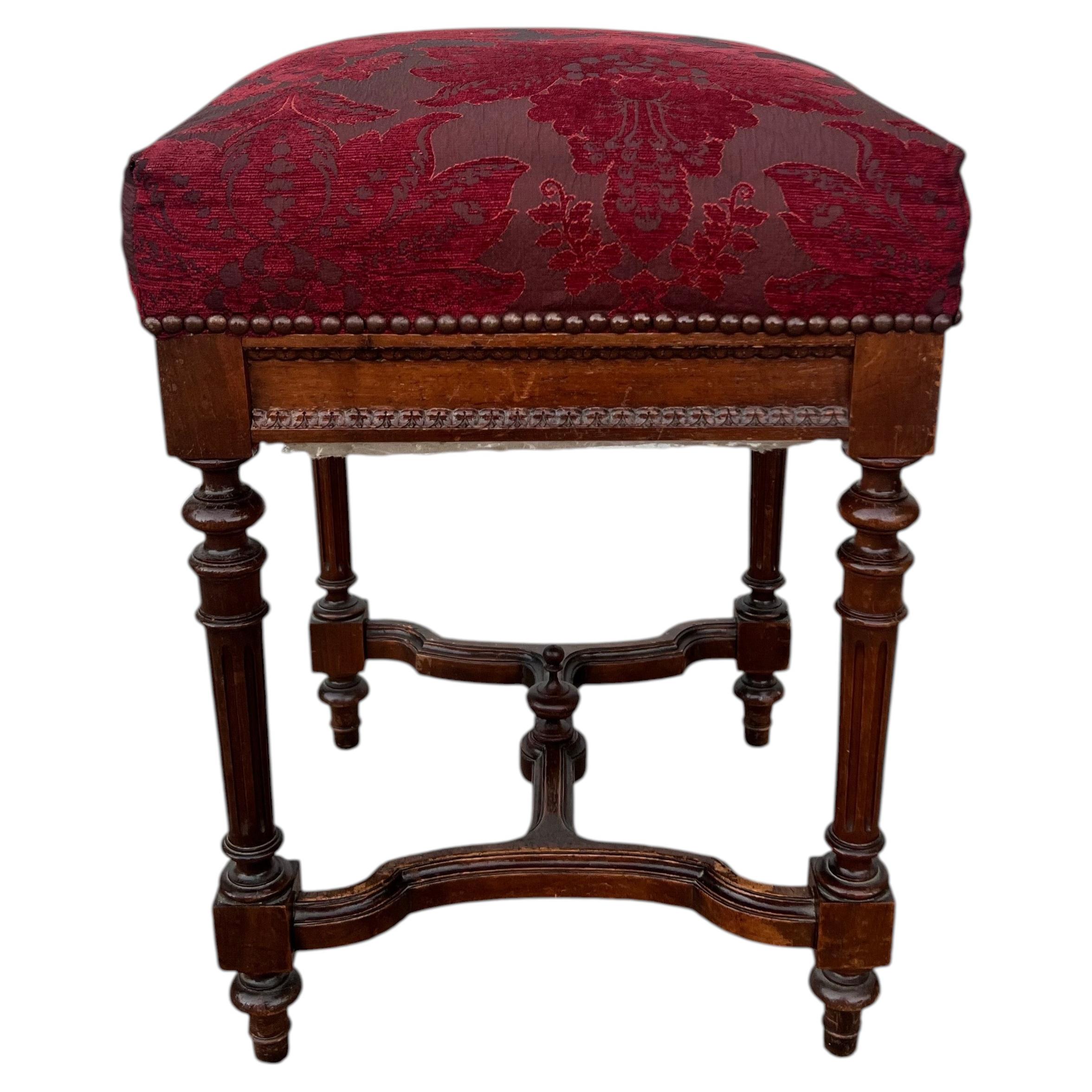 French 19th Century Louis XVI Walnut Stool / Upholstery Seat For Sale