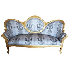 French 19th Century Loveseat in Two Complementary Fabrics