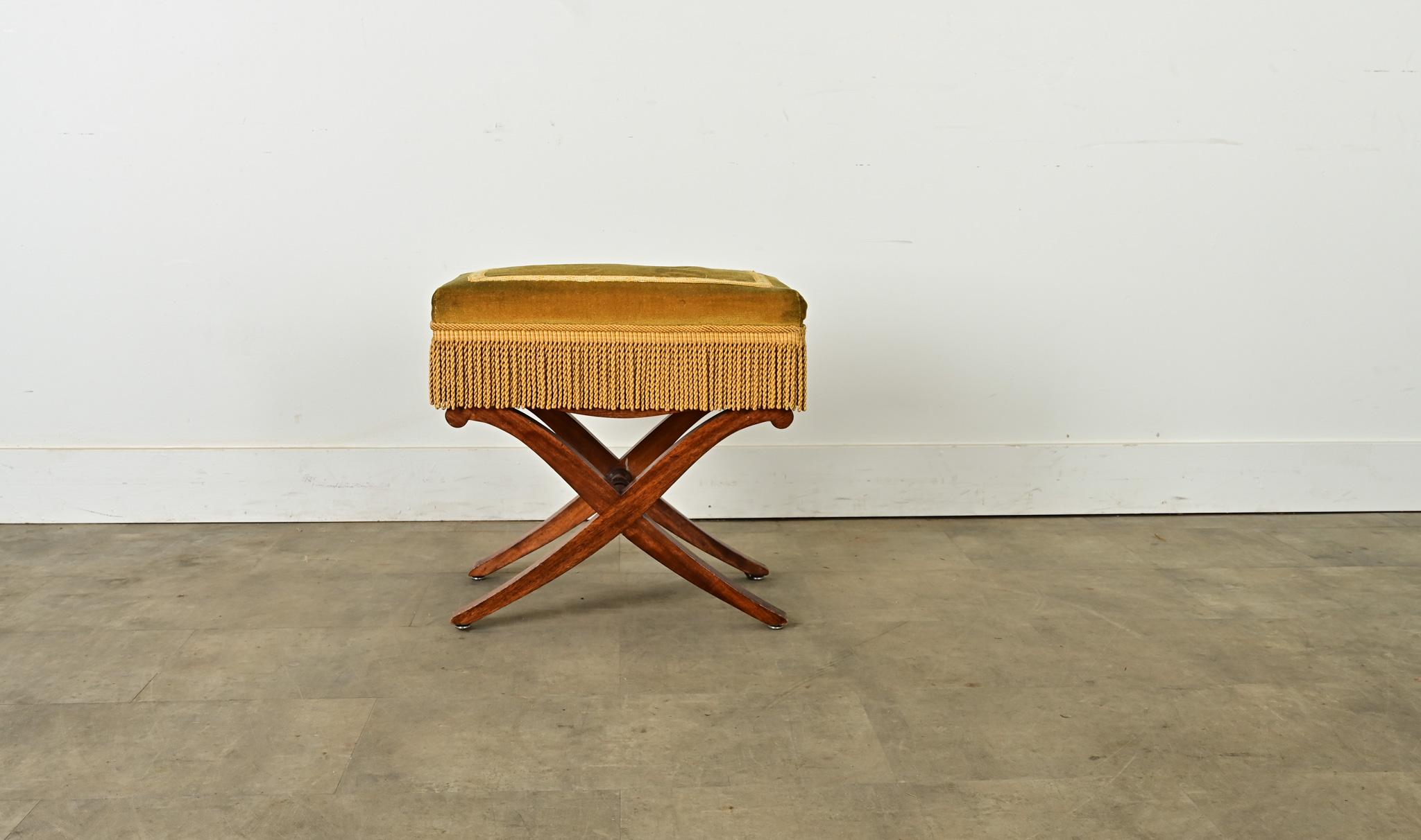 Textile French 19th Century Mahogany and Velvet Footstool