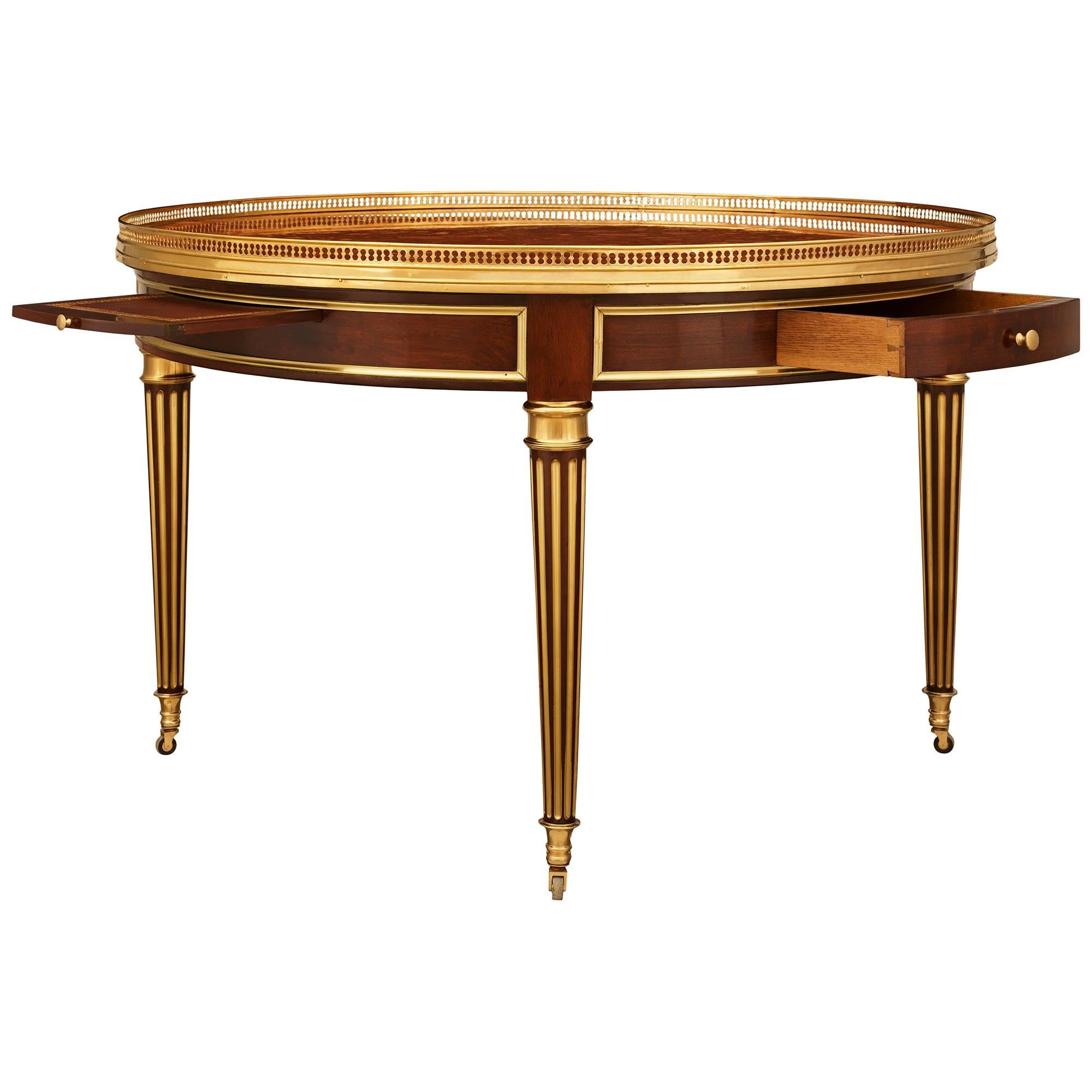 Francese French 19th century Mahogany, Brass, Ormolu and Marble center table in vendita