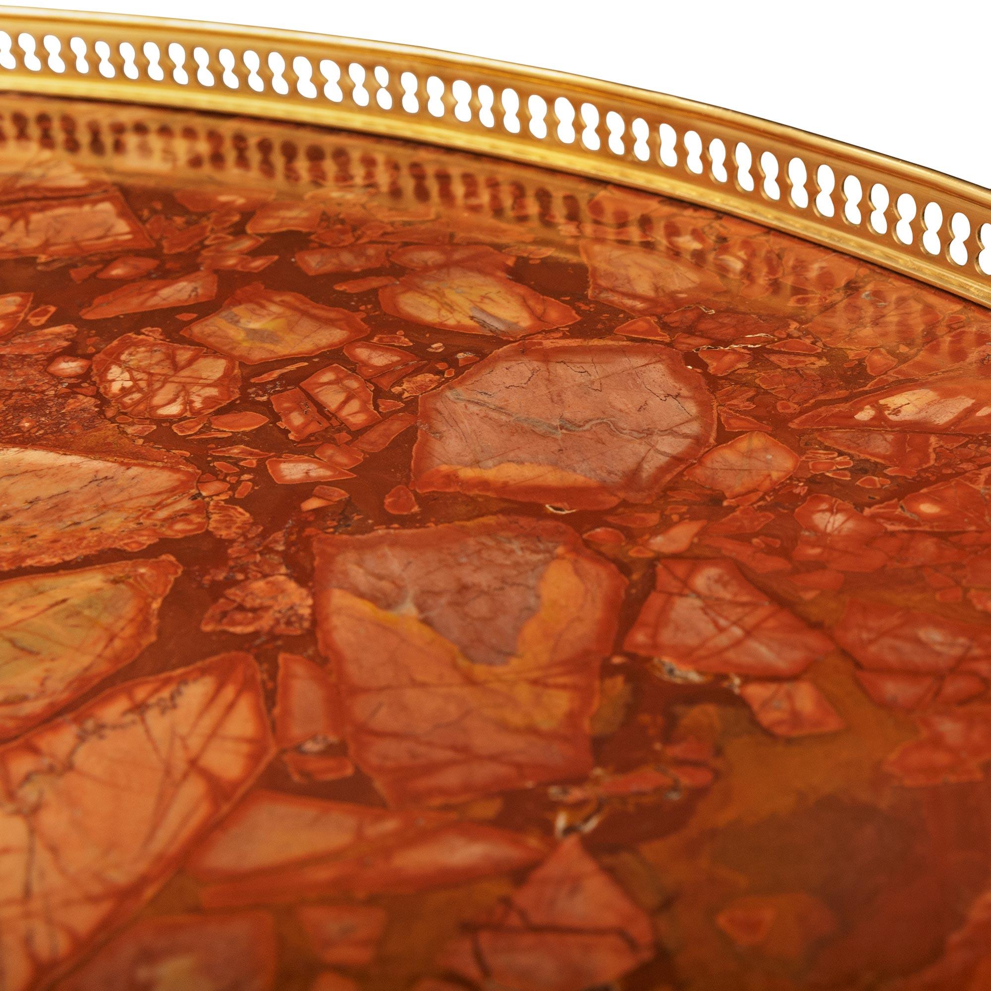 French 19th century Mahogany, Brass, Ormolu and Marble center table In condizioni buone in vendita a West Palm Beach, FL