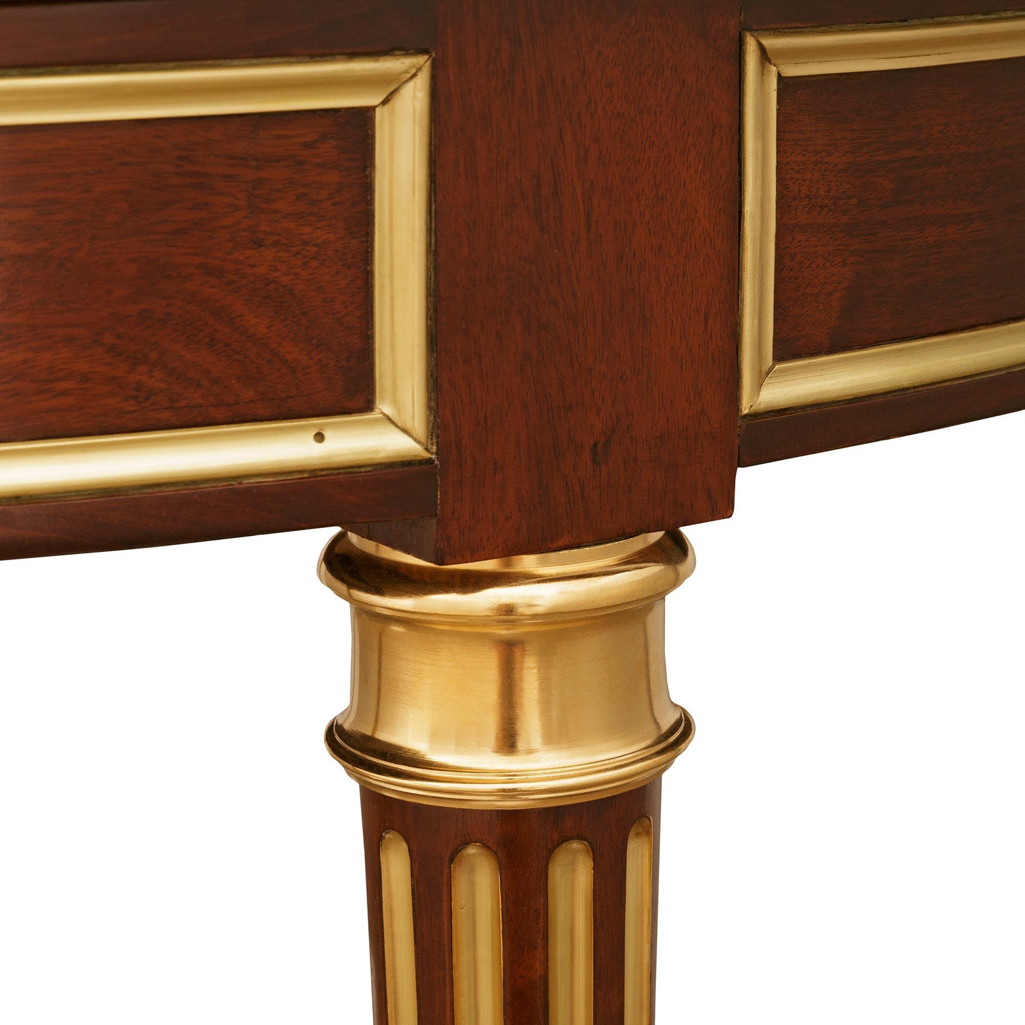 XIX secolo French 19th century Mahogany, Brass, Ormolu and Marble center table in vendita