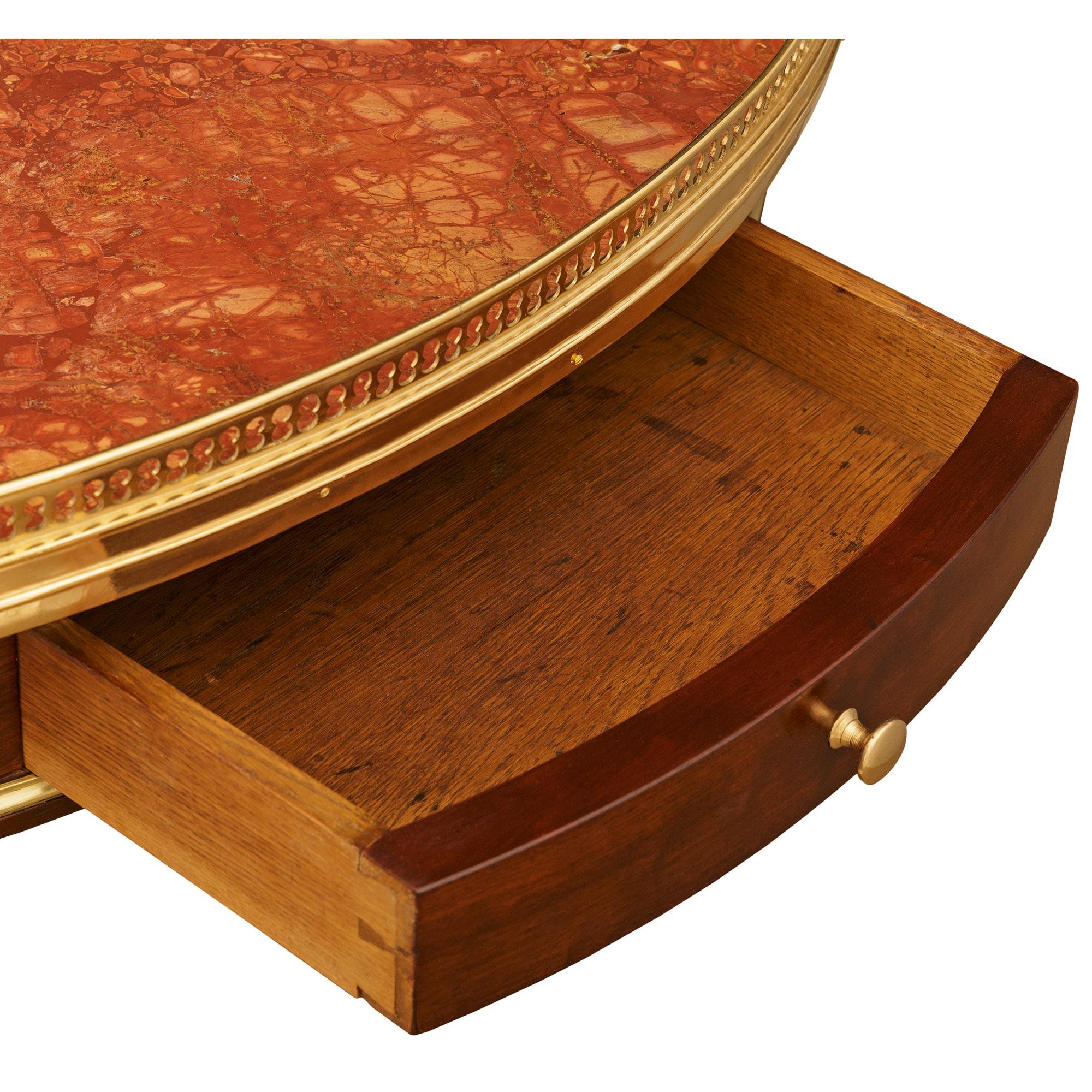 Ottone French 19th century Mahogany, Brass, Ormolu and Marble center table in vendita