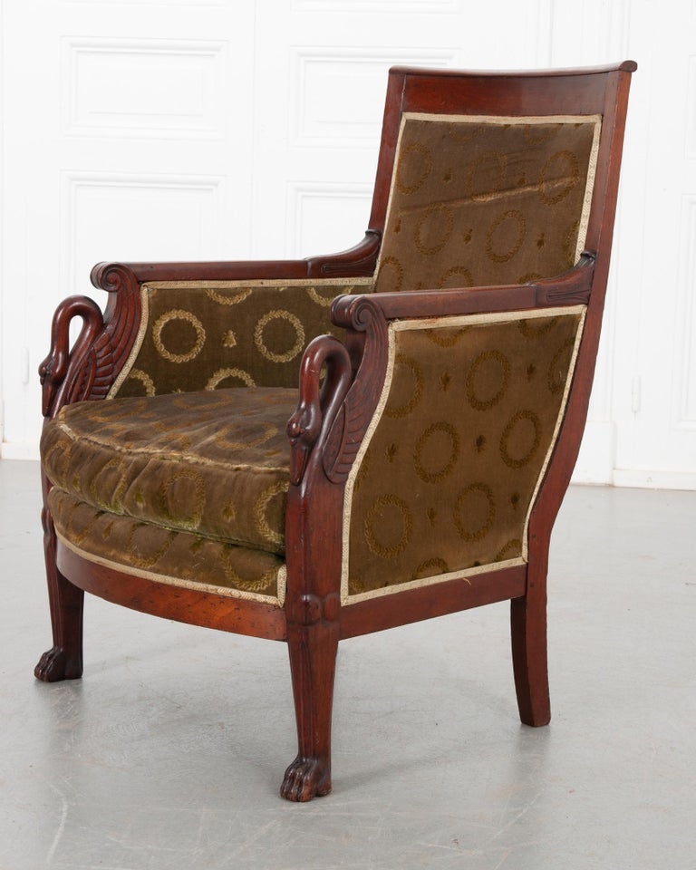 French 19th Century Mahogany Col De Cygne Bergere For Sale at 1stDibs
