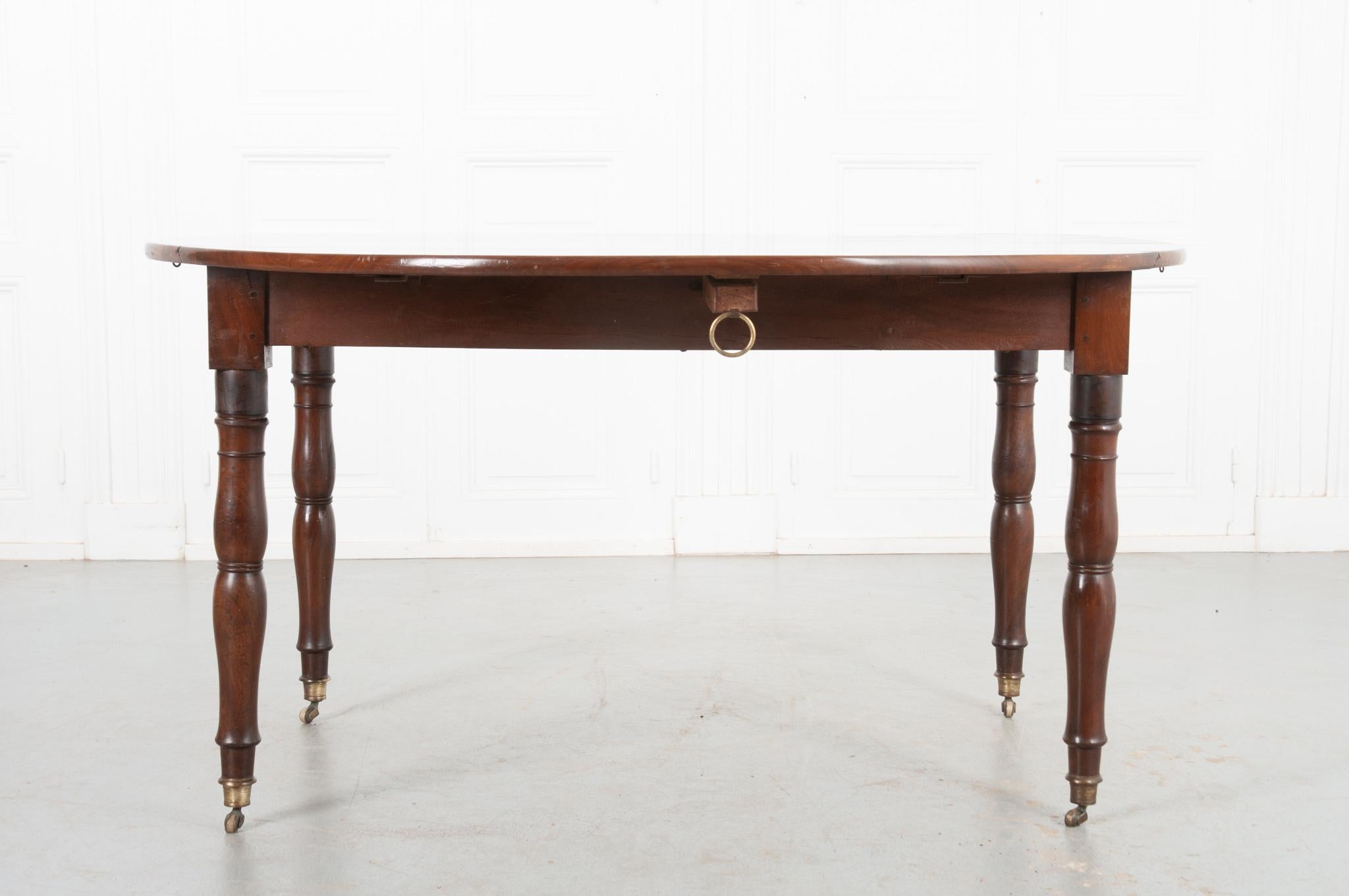 Brass French 19th Century Mahogany Drop Leaf Table