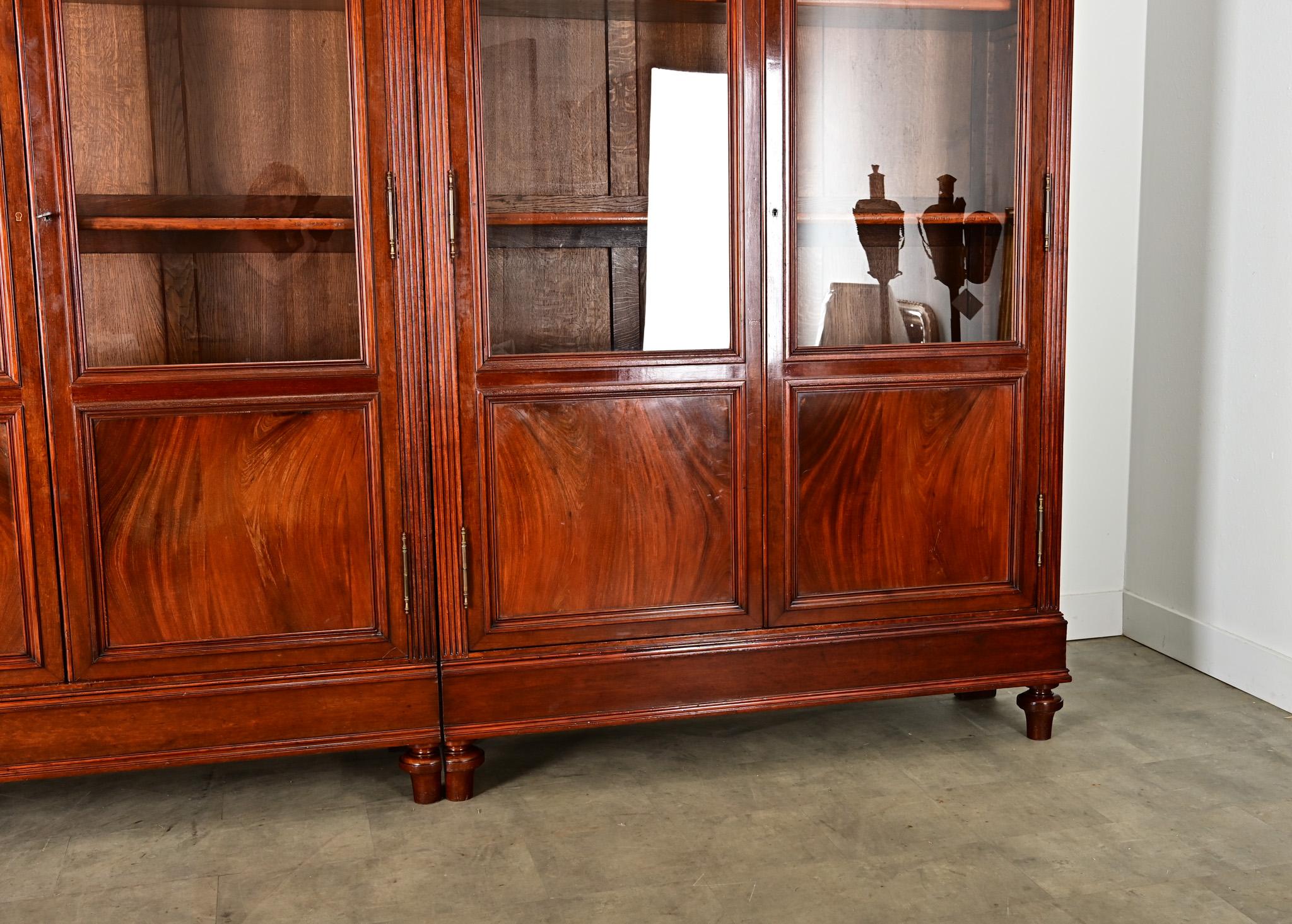 Intagliato Bibliotheque francese del XIX secolo in mogano in stile Luigi XVI in vendita