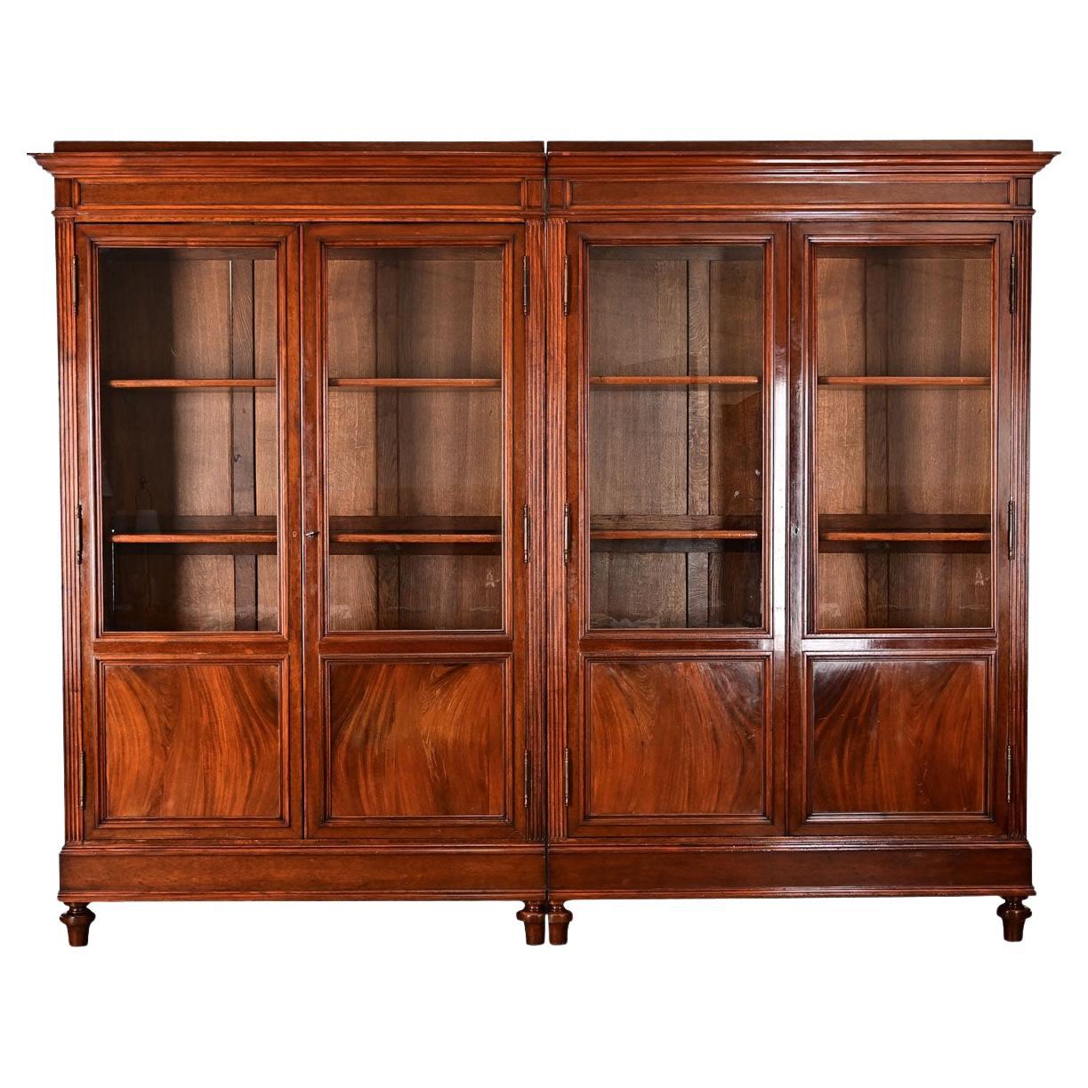 Bibliotheque francese del XIX secolo in mogano in stile Luigi XVI