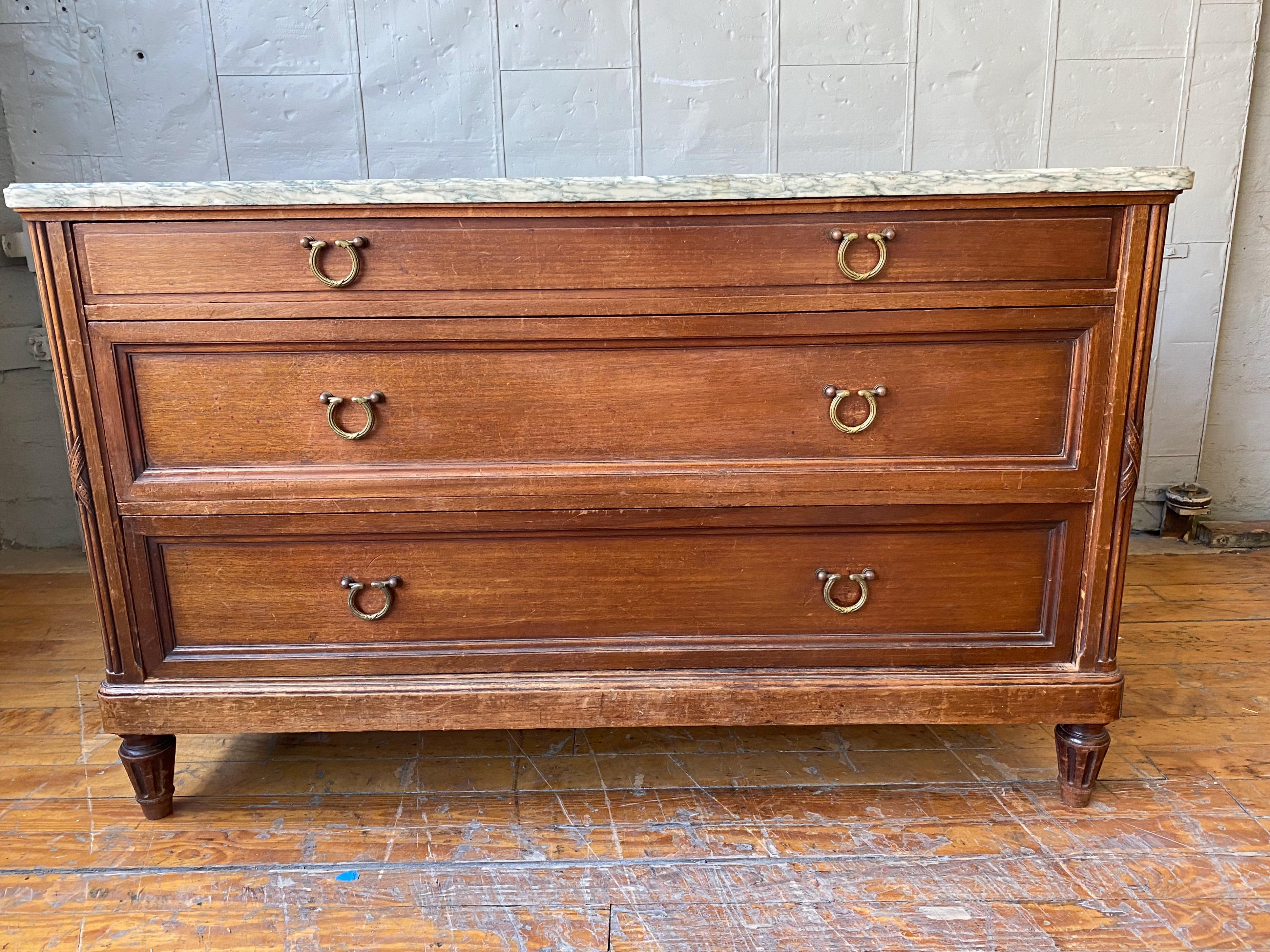 Chestnut French 19th Century Mahogany Low Chest of Drawers