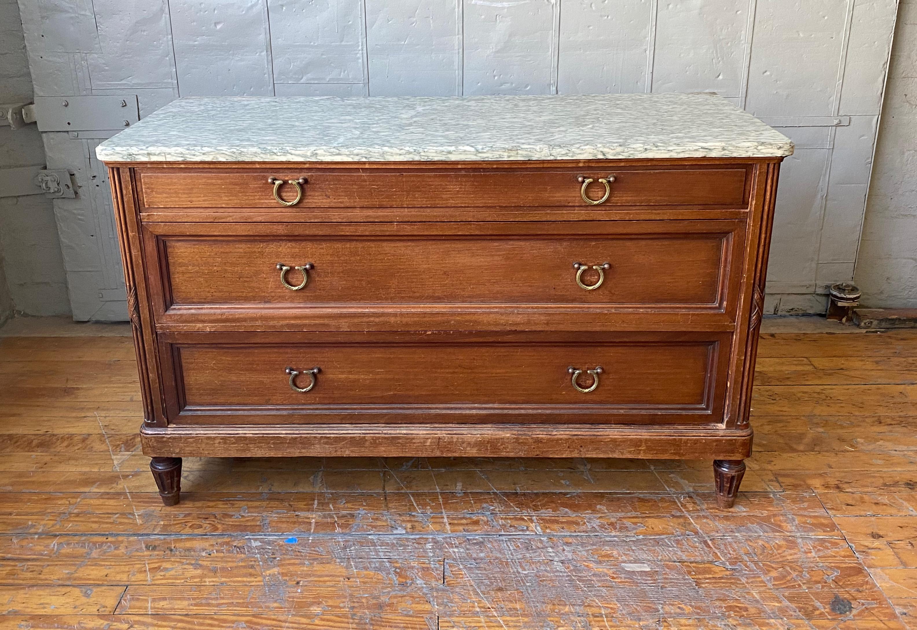 French 19th Century Mahogany Low Chest of Drawers 1