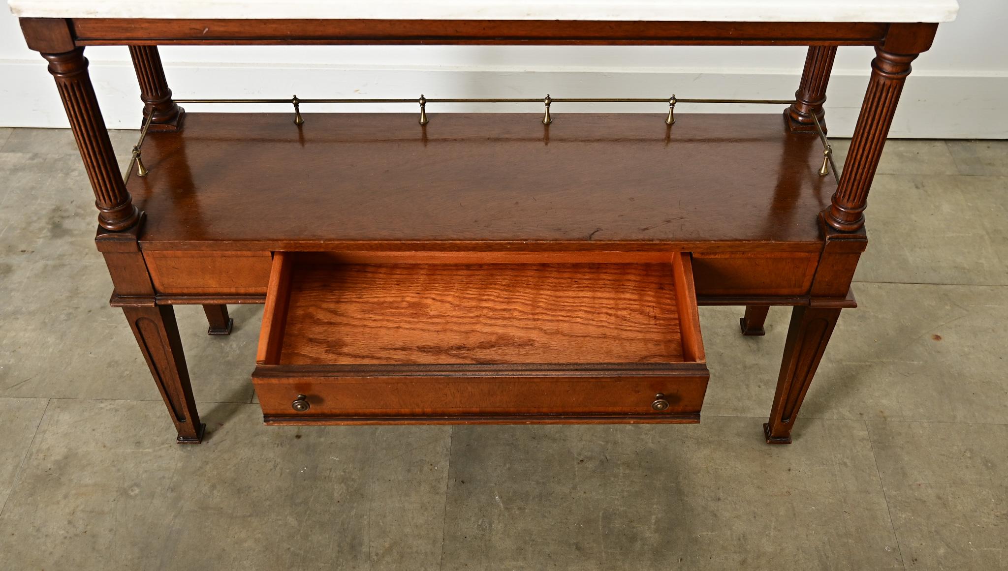 Brass French 19th Century Mahogany & Marble Console Table For Sale
