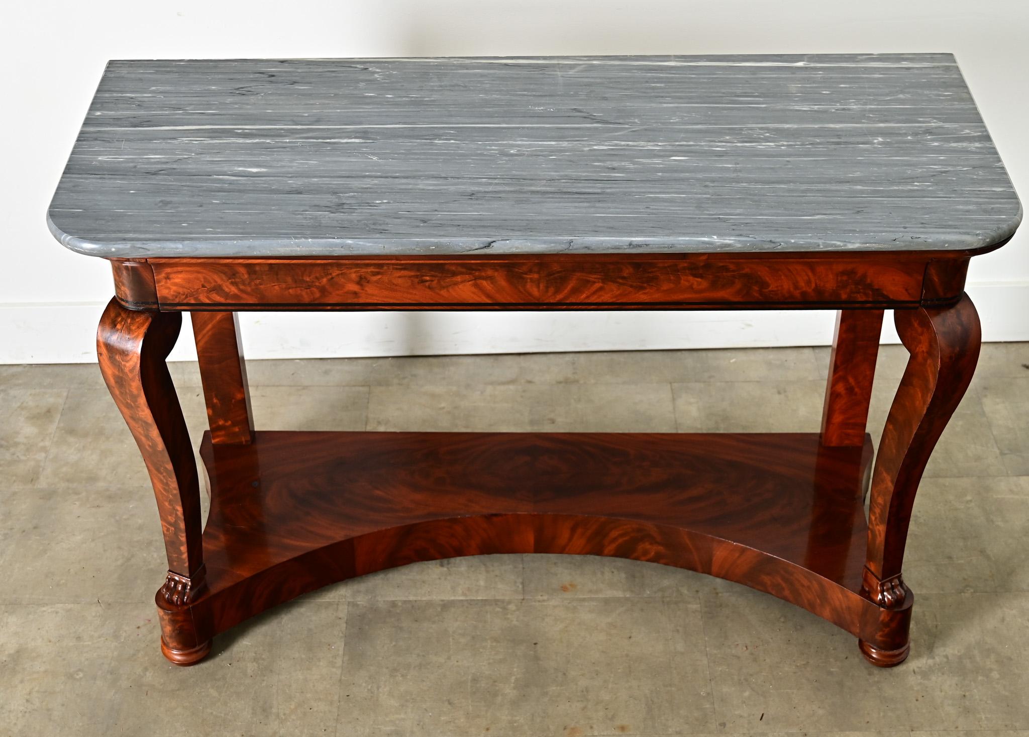 Francese Console di restauro francese del XIX secolo in mogano e marmo in vendita