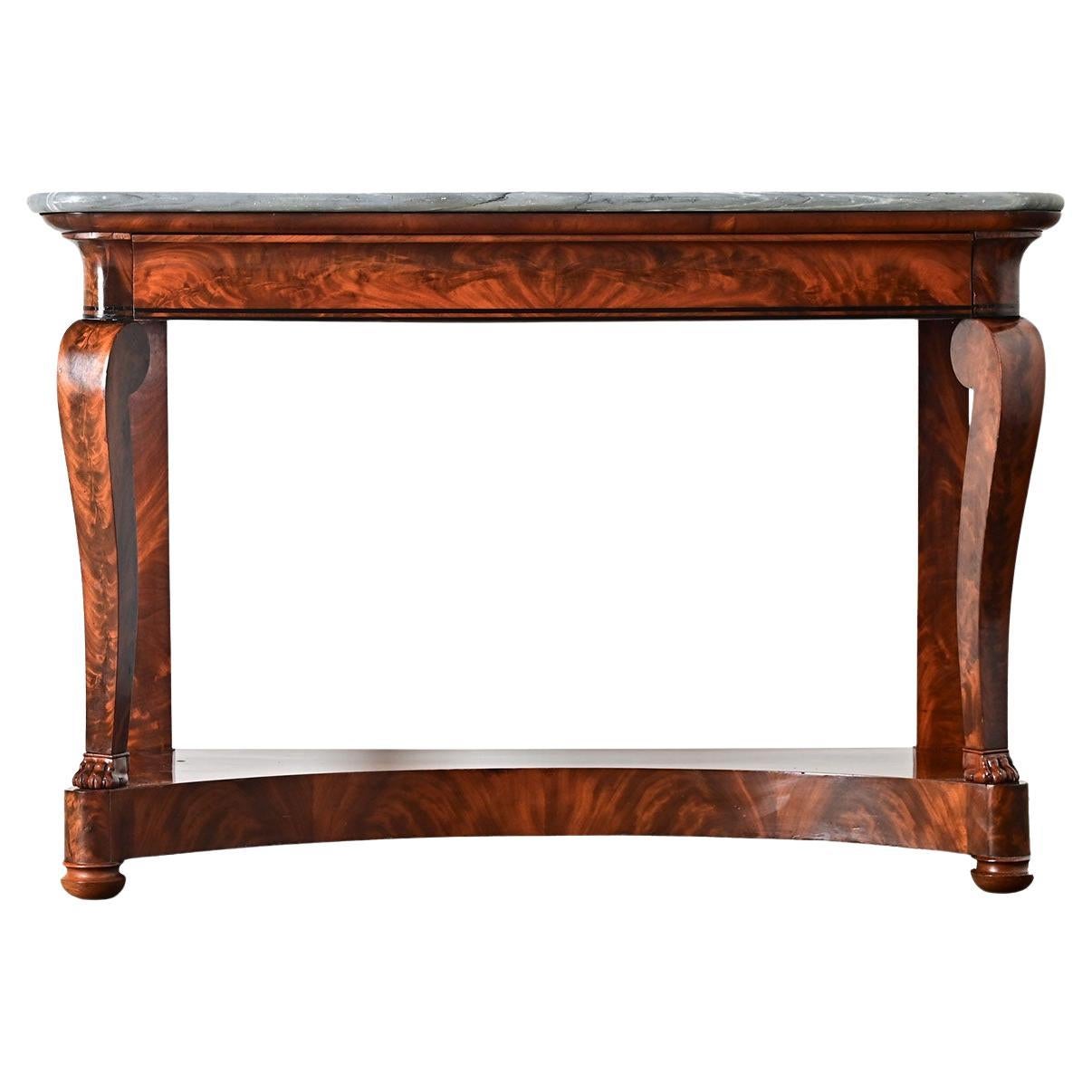 Console di restauro francese del XIX secolo in mogano e marmo in vendita
