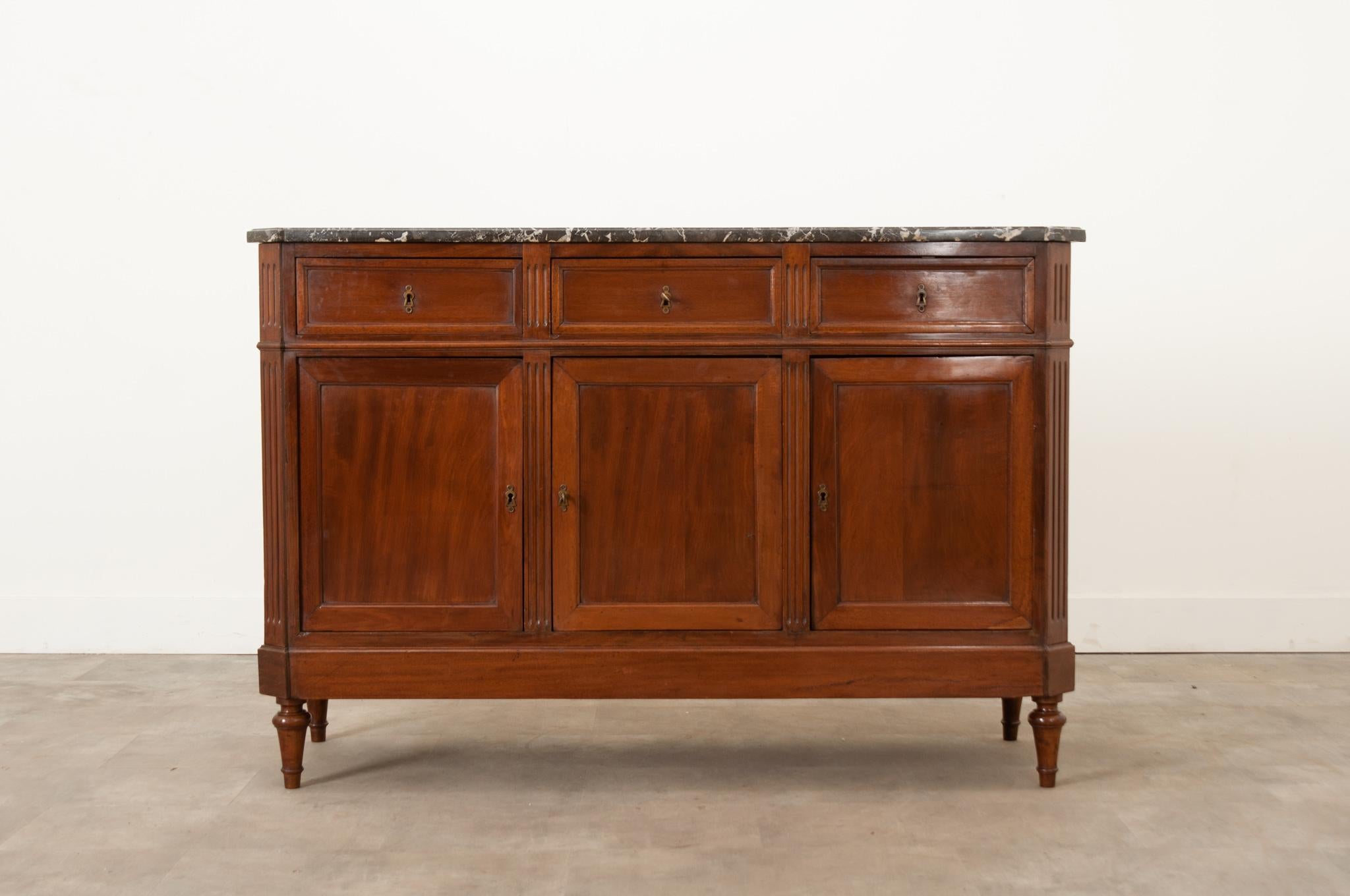 Directoire French 19th Century Mahogany & Marble Top Enfilade