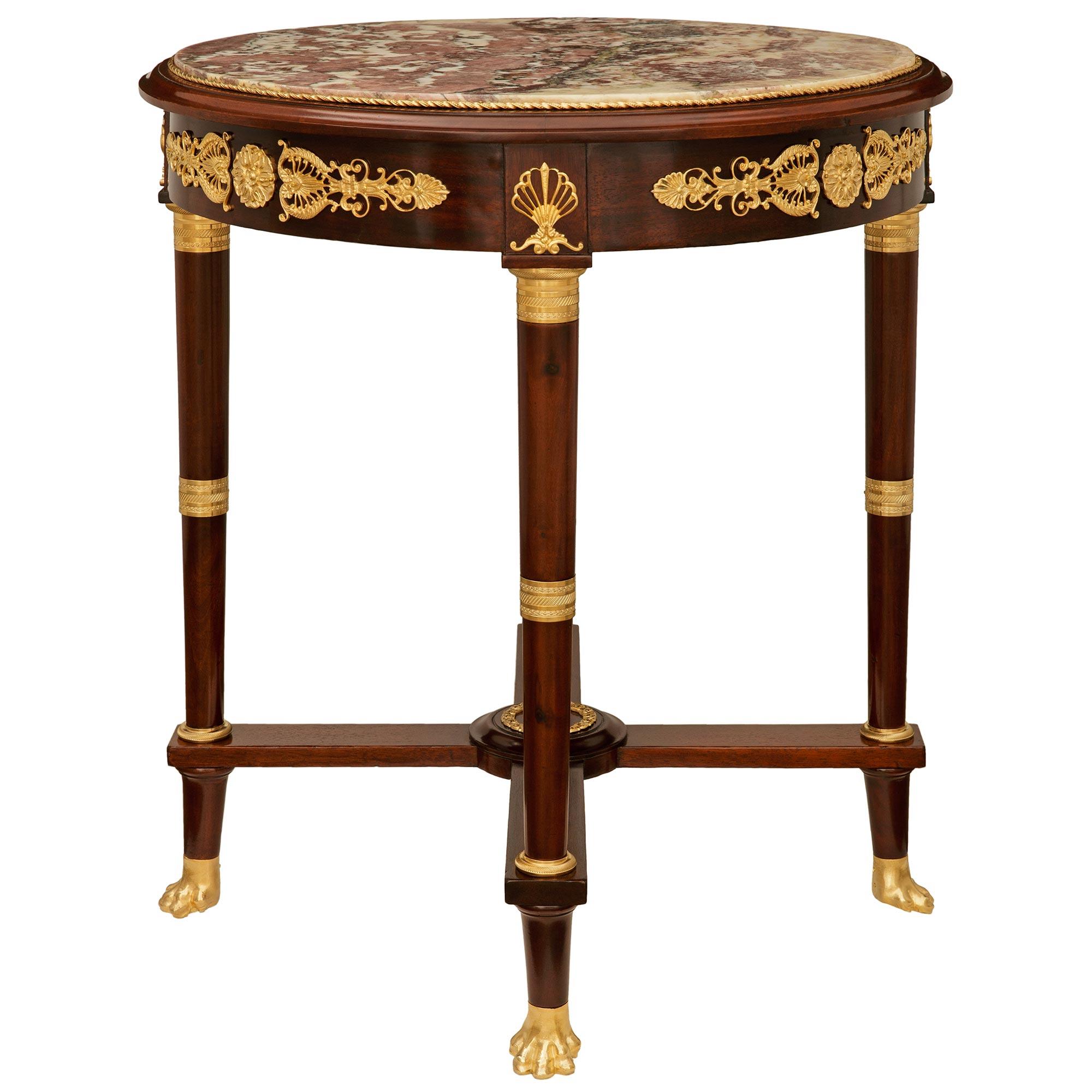 Francese French 19th century Mahogany, Ormolu and Breche Violette marble side table in vendita