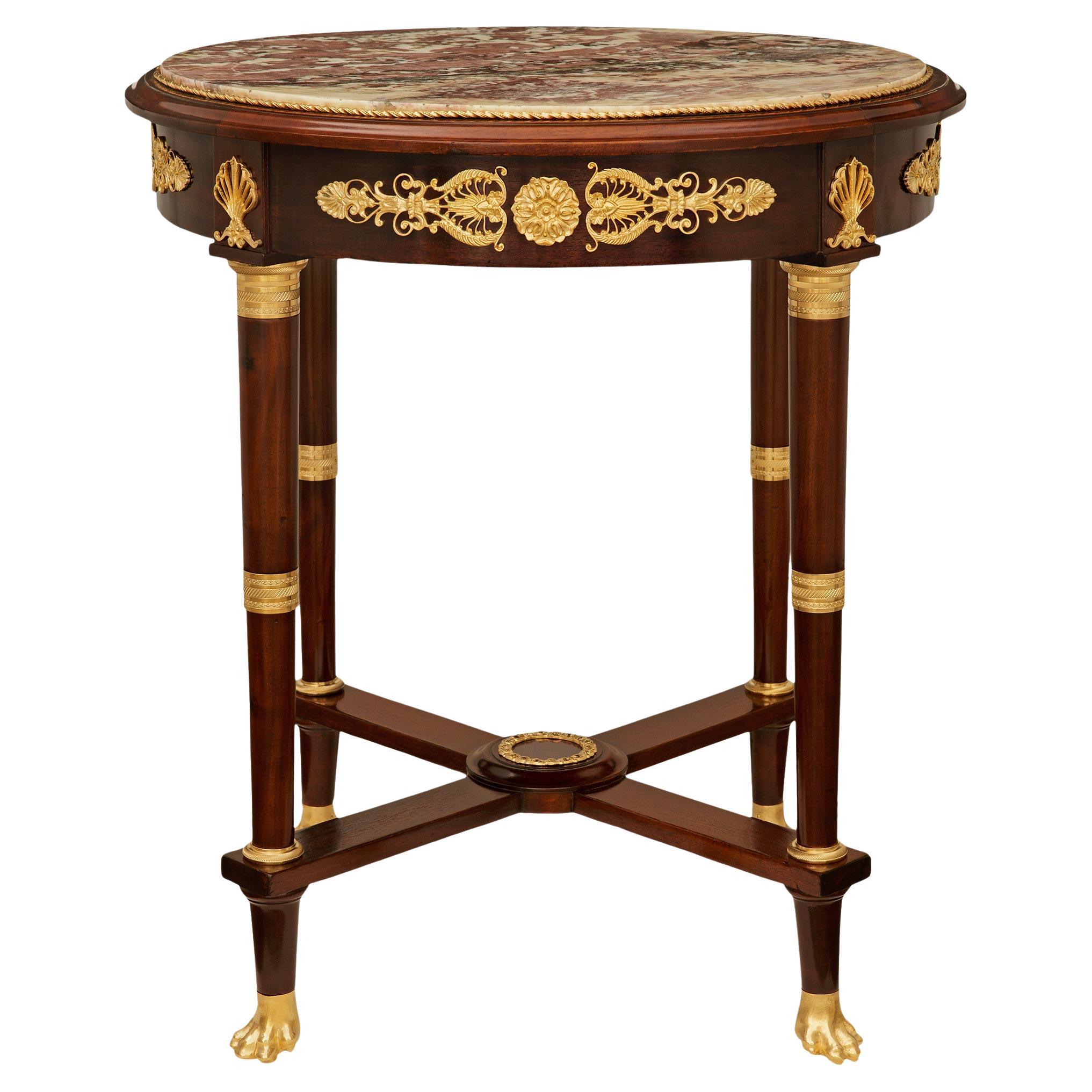 French 19th century Mahogany, Ormolu and Breche Violette marble side table in vendita