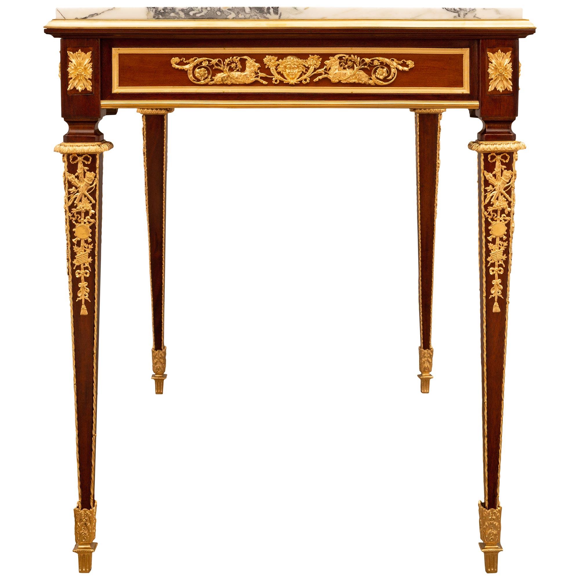French 19th century Mahogany, Ormolu and marble desk, attr. F. Linke In Good Condition For Sale In West Palm Beach, FL