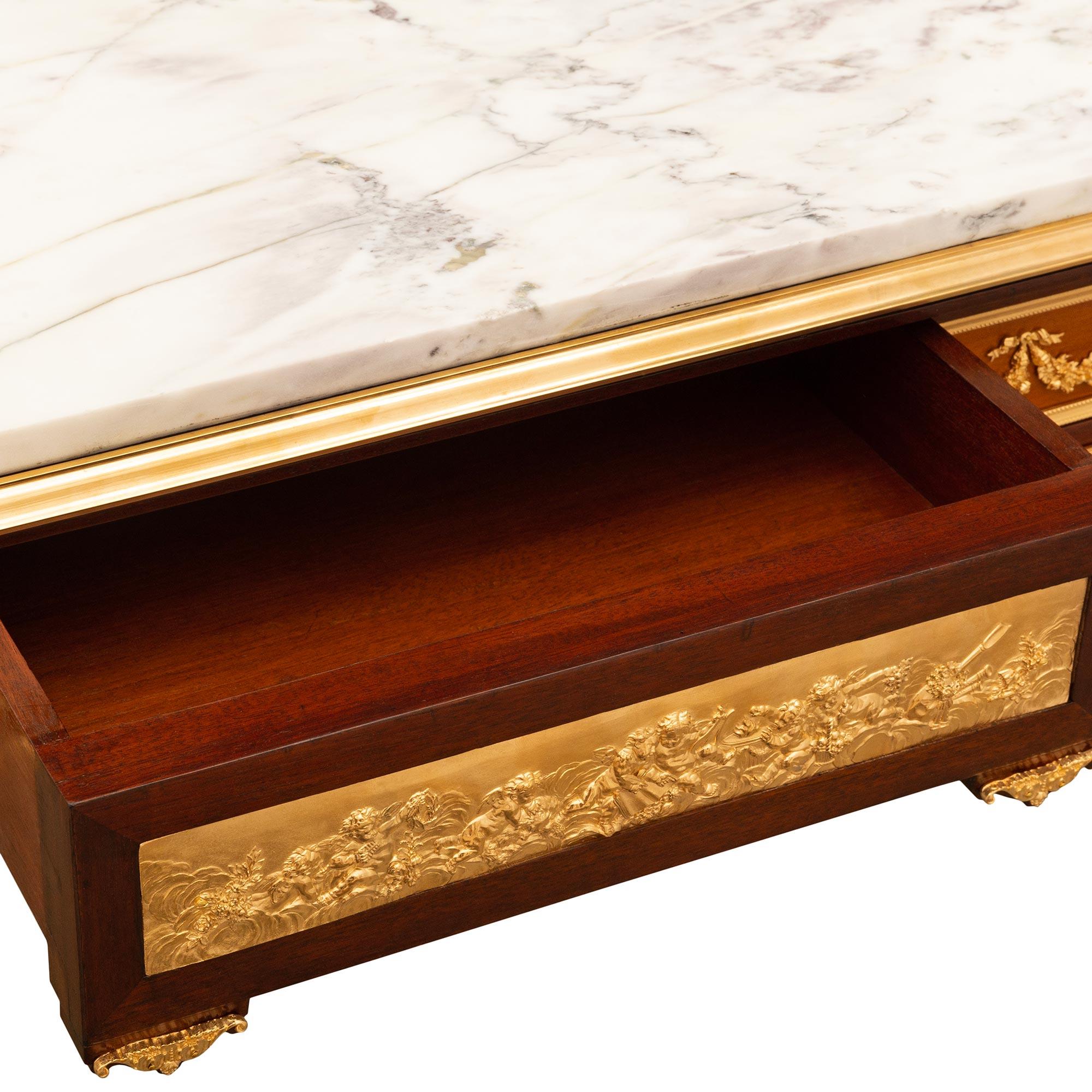 French 19th century Mahogany, Ormolu and marble desk, attr. F. Linke For Sale 3