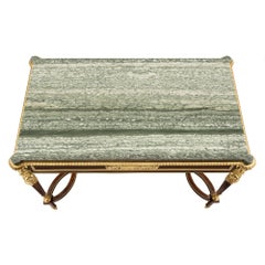 Table française du 19ème siècle en acajou, bronze doré et marbre, attribuée à Dasson