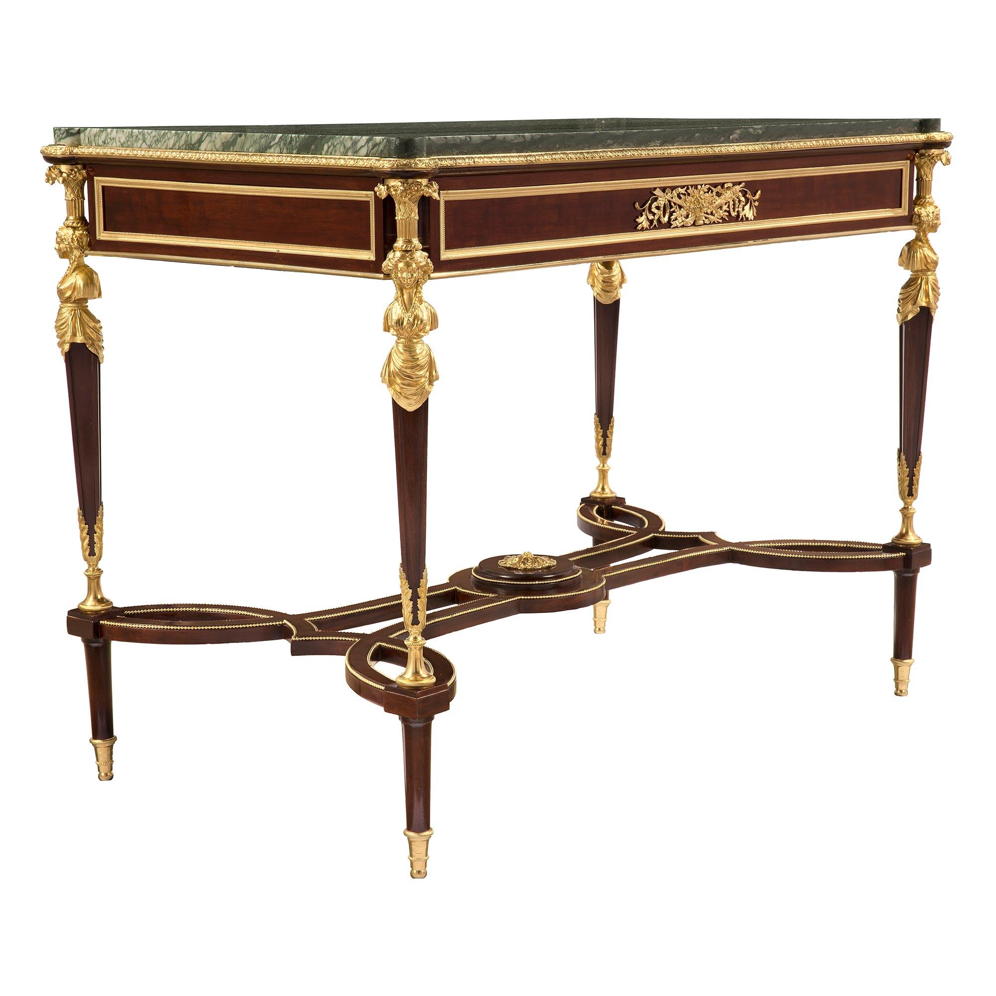 Louis XVI French 19th Century Mahogany, Ormolu and Marble Table, Attributed to Dasson For Sale