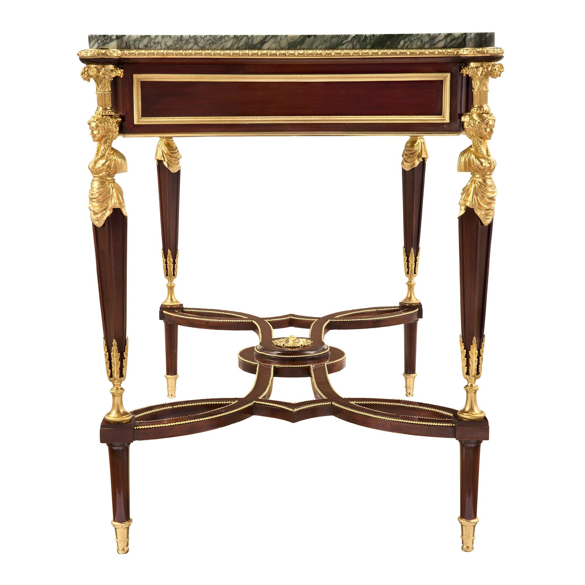 French 19th Century Mahogany, Ormolu and Marble Table, Attributed to Dasson In Good Condition For Sale In West Palm Beach, FL