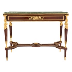 French 19th Century Mahogany, Ormolu and Marble Table, Attributed to Dasson