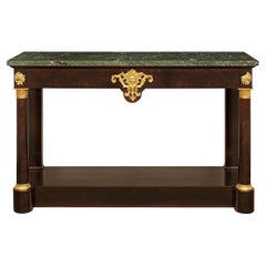 Used French 19th century Mahogany, Ormolu and Vert de Patricia marble console