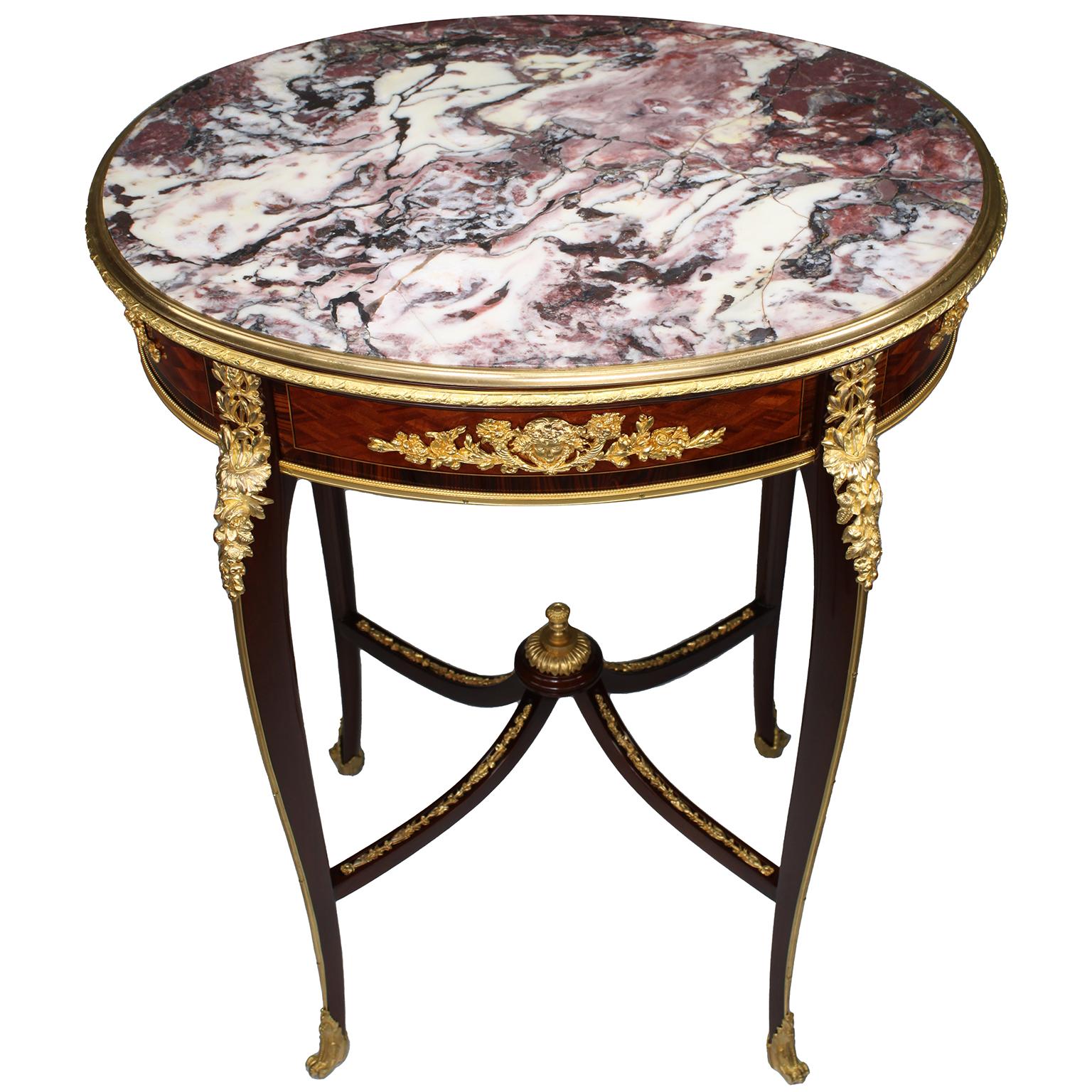 Louis XV French 19th Century Mahogany & Ormolu Mounted Side Table For Sale