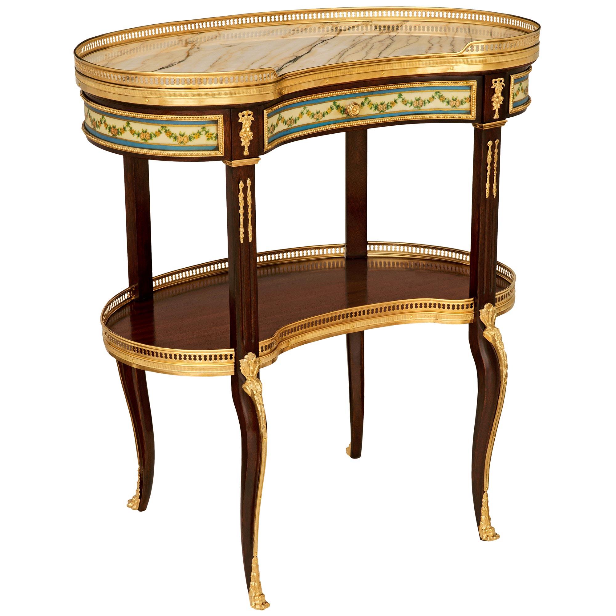 French 19th century Mahogany, Ormolu, Sévres Porcelain, and marble side table In Good Condition For Sale In West Palm Beach, FL
