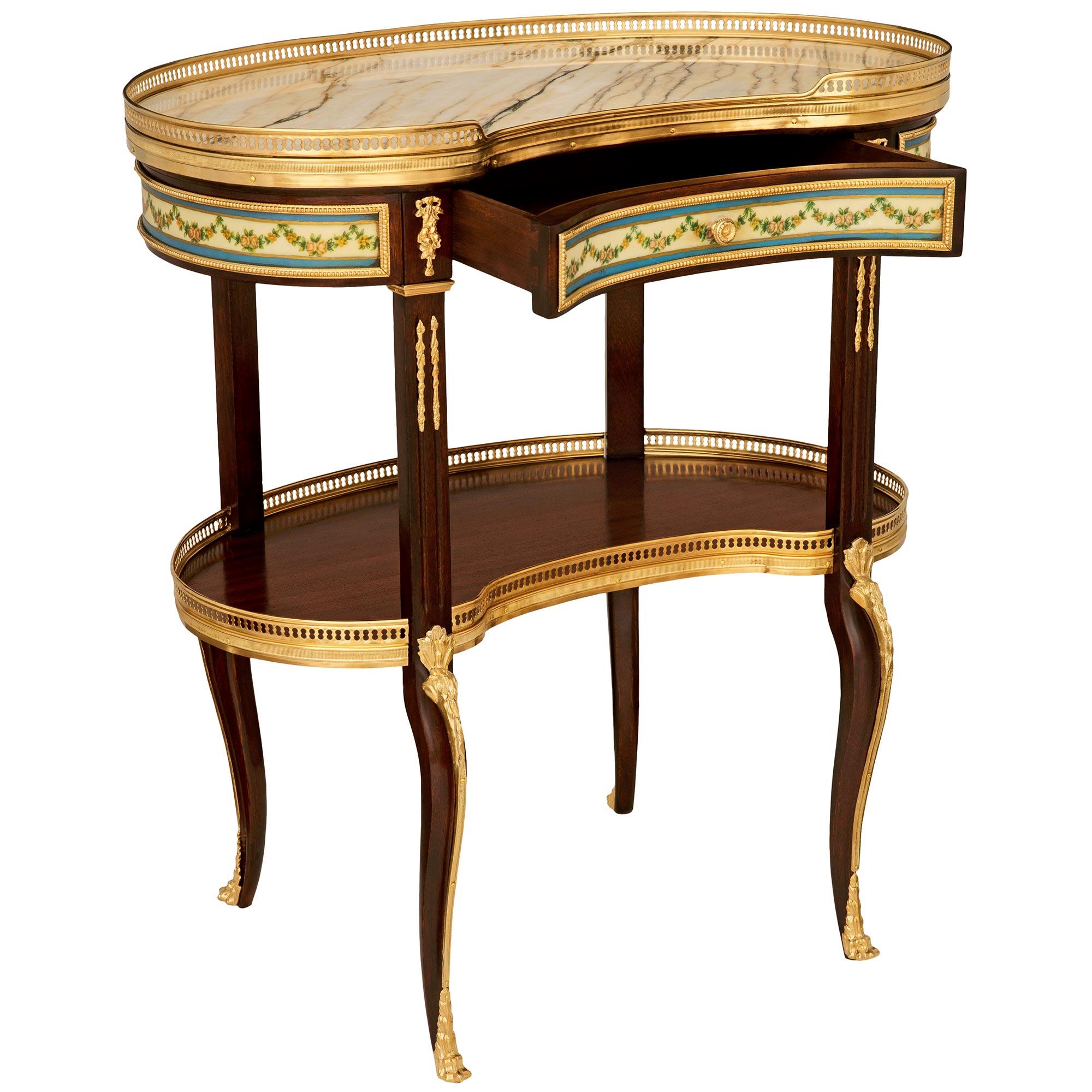 19th Century French 19th century Mahogany, Ormolu, Sévres Porcelain, and marble side table For Sale