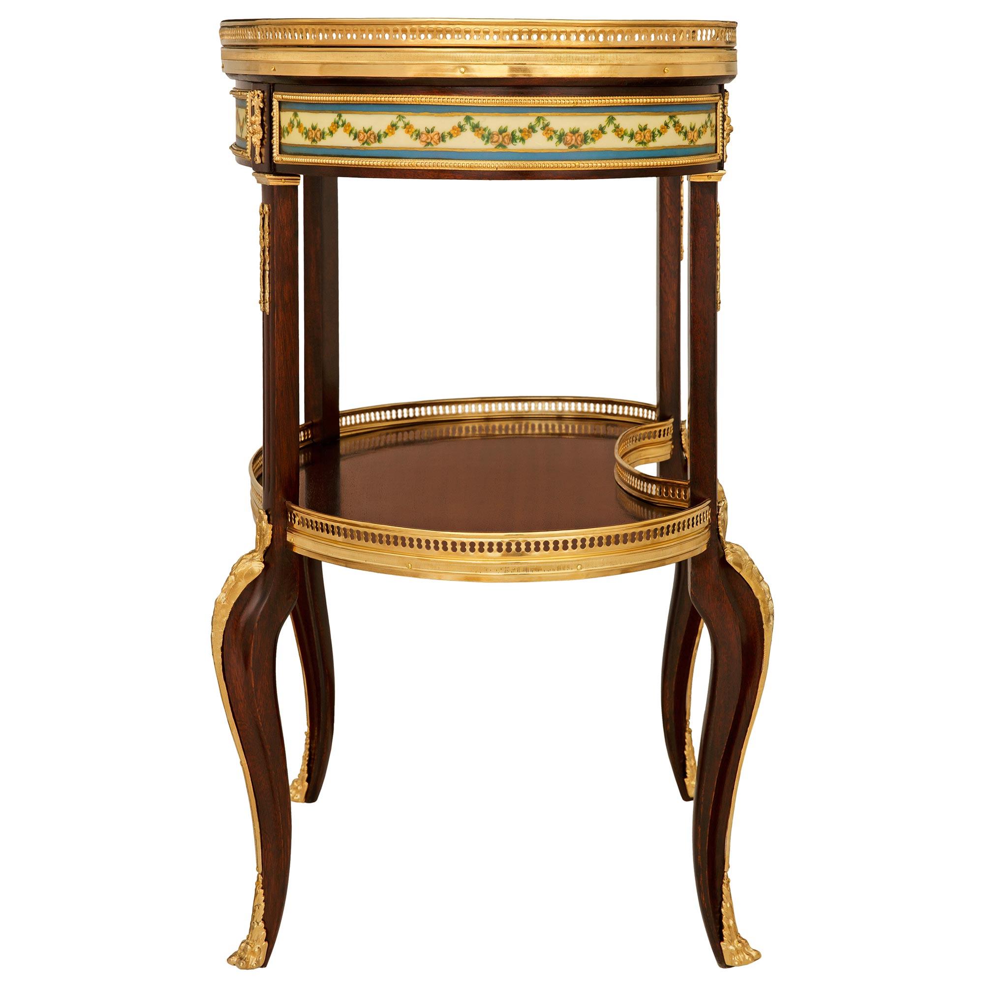 French 19th century Mahogany, Ormolu, Sévres Porcelain, and marble side table For Sale 1