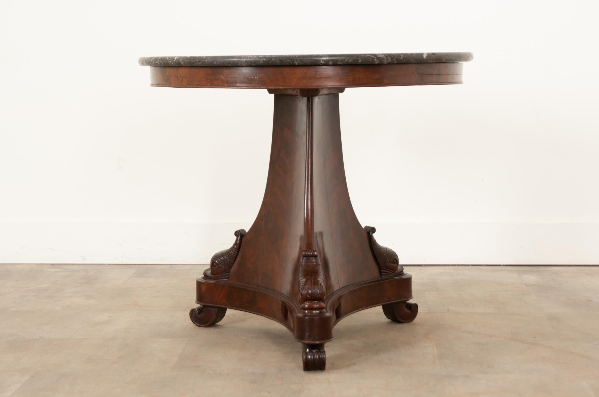 Hand-Carved French 19th Century Mahogany Restauration Center Table For Sale