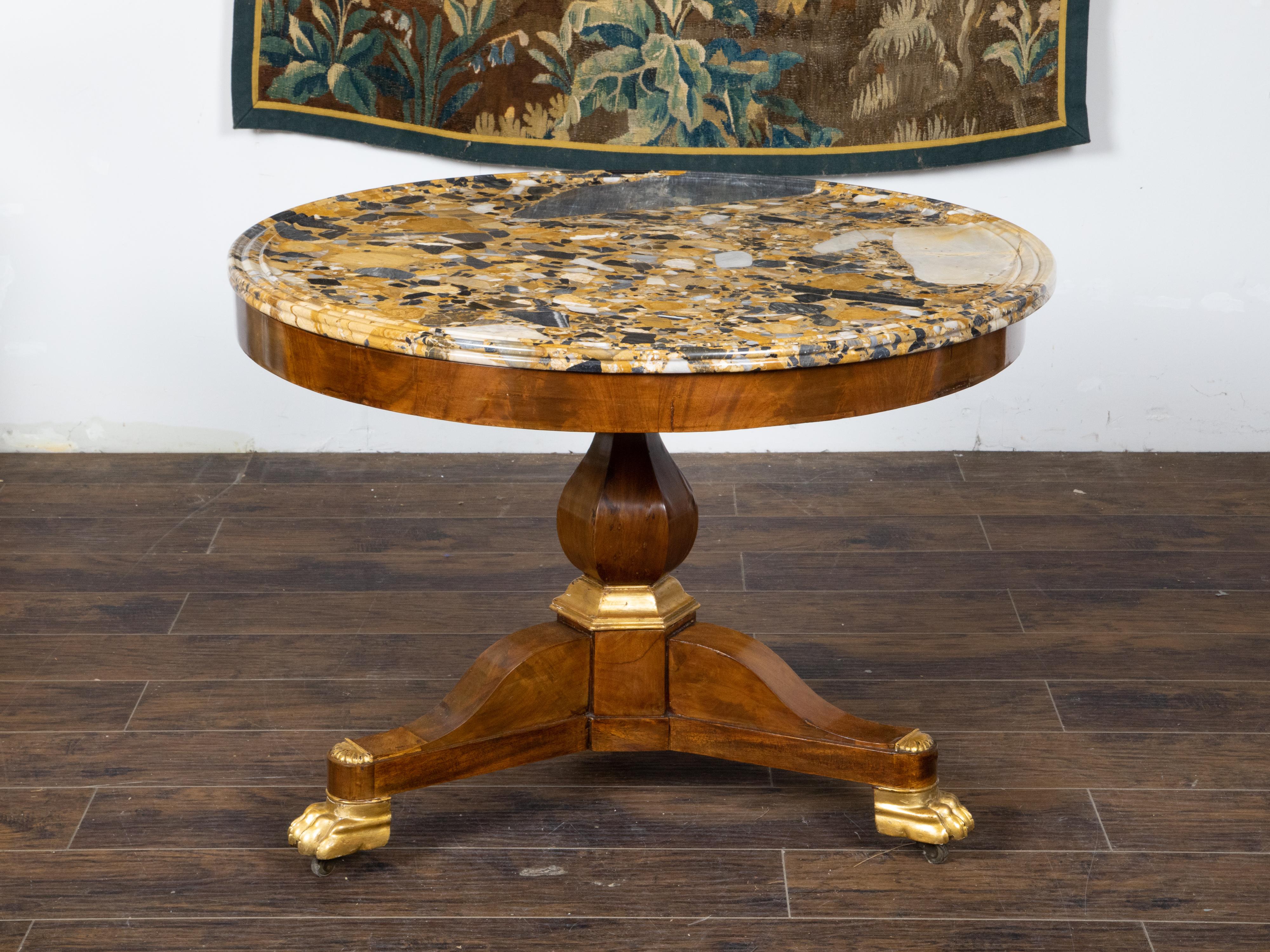 French 19th Century Mahogany Table with Marble Top and Carved Giltwood Feet For Sale 7