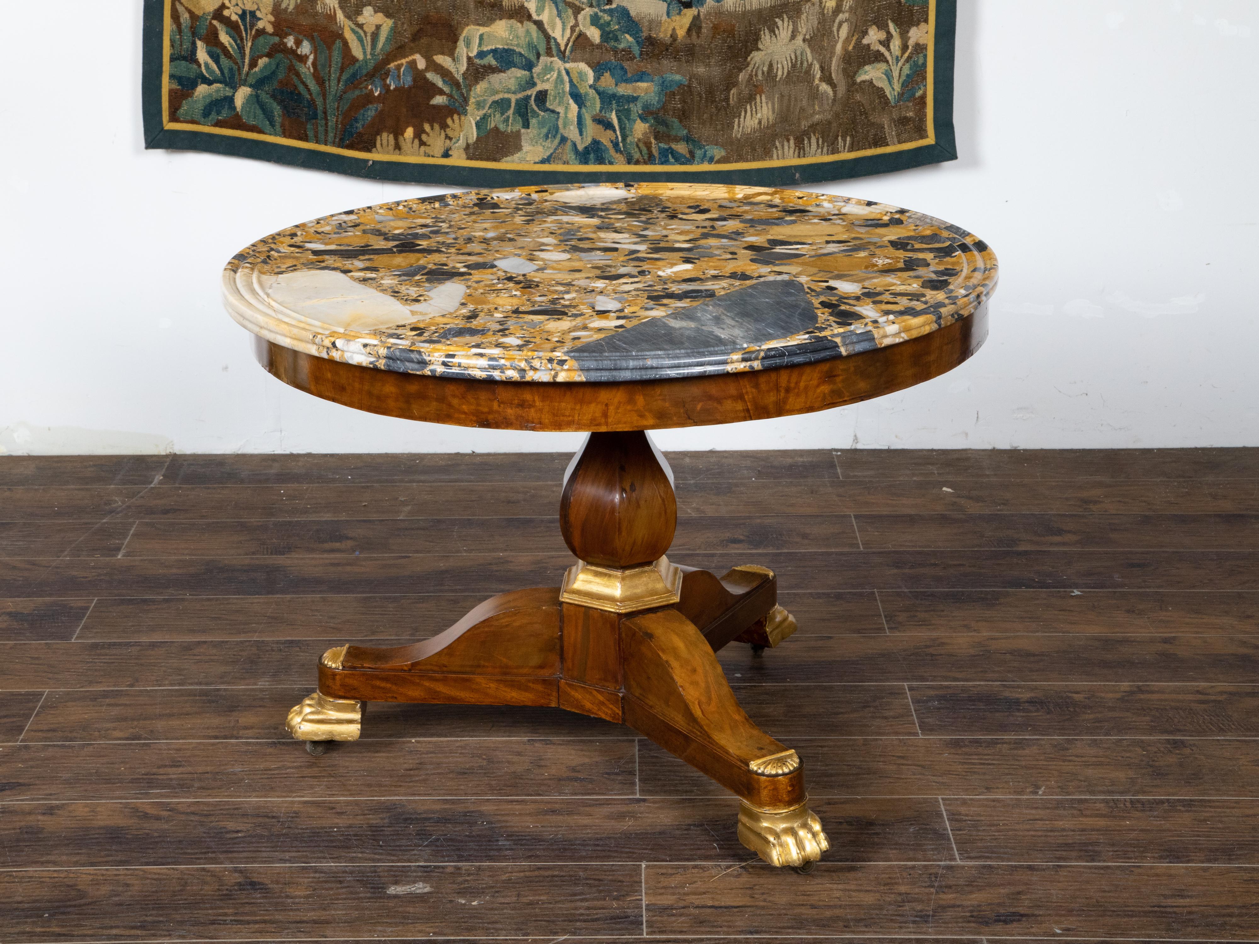 French 19th Century Mahogany Table with Marble Top and Carved Giltwood Feet In Good Condition For Sale In Atlanta, GA