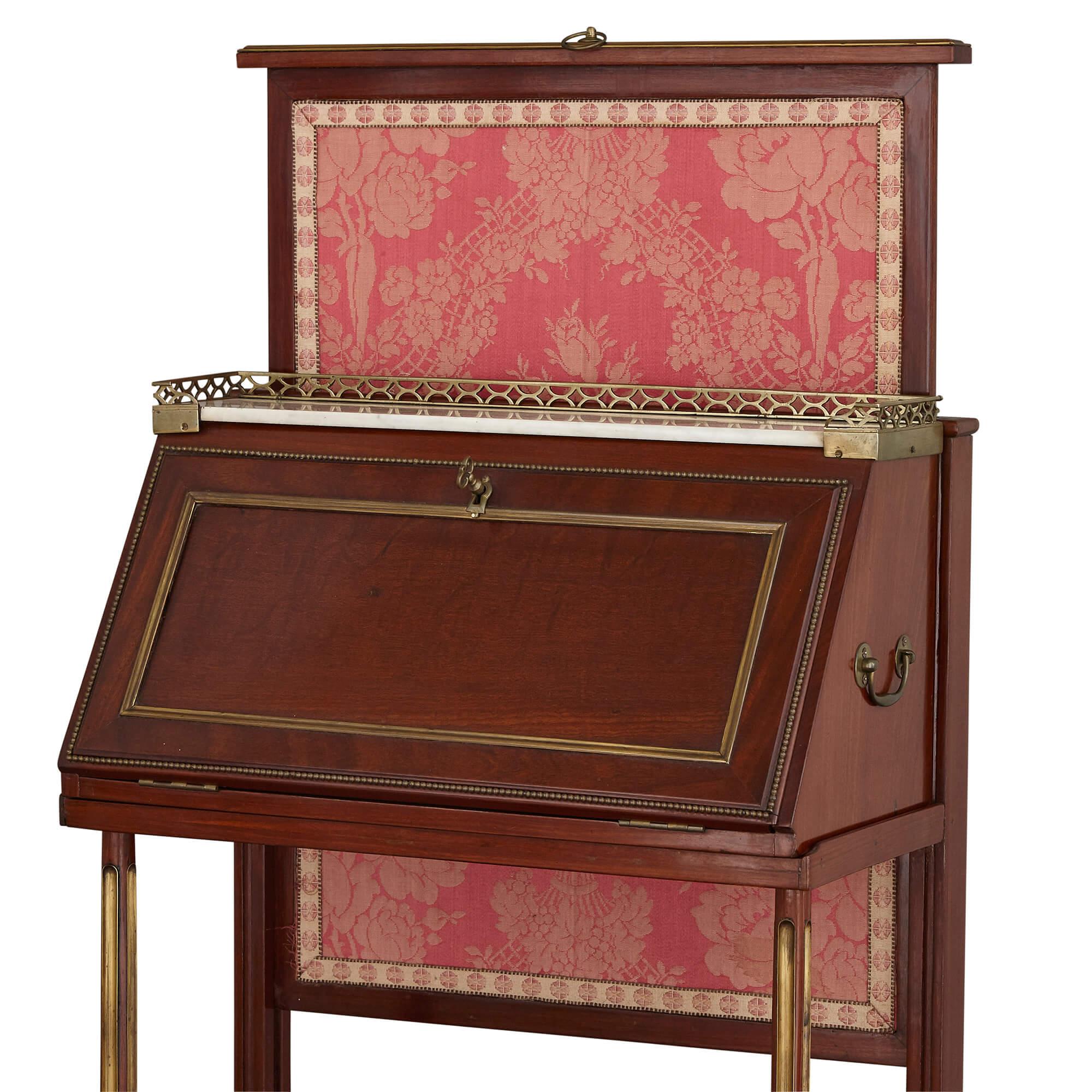 Neoclassical French 19th Century Mahogany Travel Writing Desk For Sale