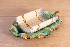 French 19th Century Majolica Asparagus Serving Tray with Oval Foliage Plate