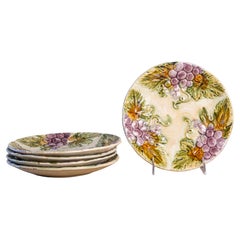 French 19th Century Majolica Grape Plates with Their Leaves, Seven Available