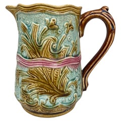 Antique French 19th Century Majolica Leaves Pitcher 