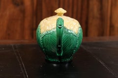 French 19th Century Majolica Light Yellow and Green Cauliflower Lidded Teapot