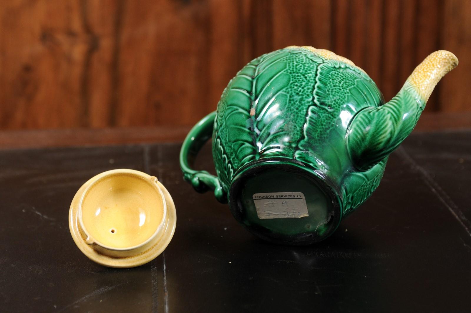 French 19th Century Majolica Light Yellow and Green Cauliflower Lidded Teapot 5