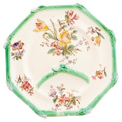 French 19th Century Majolica Octagonal Asparagus Serving Plate with Floral Décor