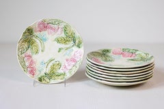 French 19th Century Majolica Plates with Raised Decor of Strawberries and Leaves