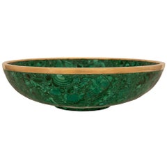Bol de centre de table français du 19ème siècle en malachite et bronze doré