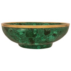 Bol de centre de table français du 19ème siècle en malachite et bronze doré