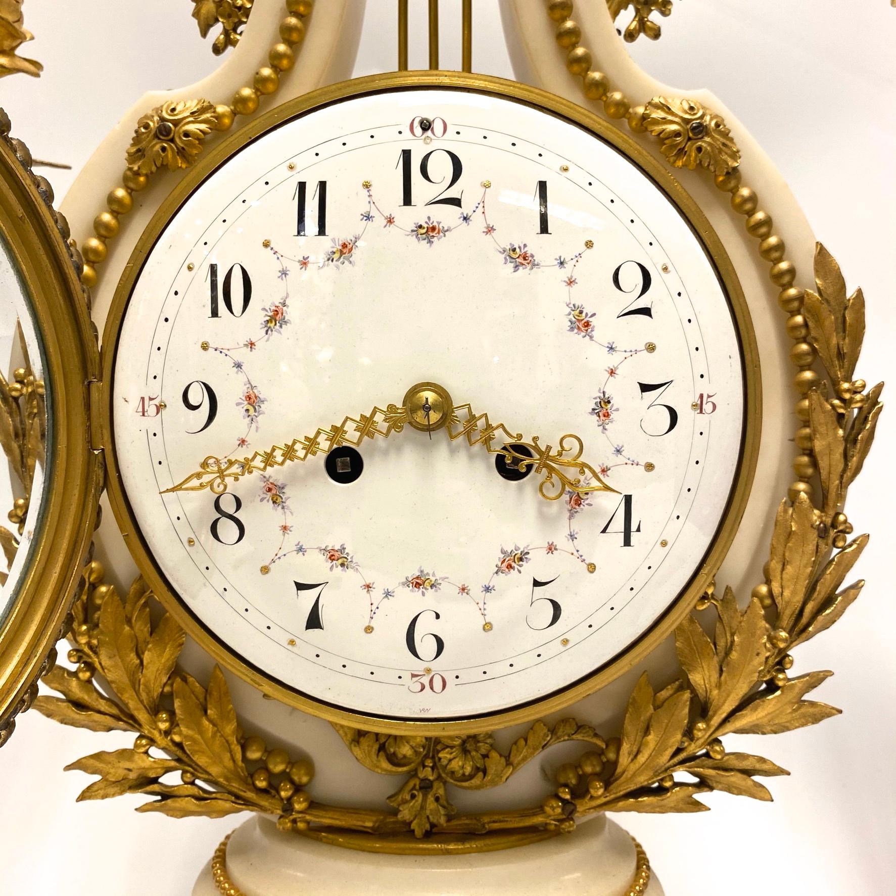 19th Century French Louis XVI Style Marble Gilt Bronze Clock and Candelabra Set 3