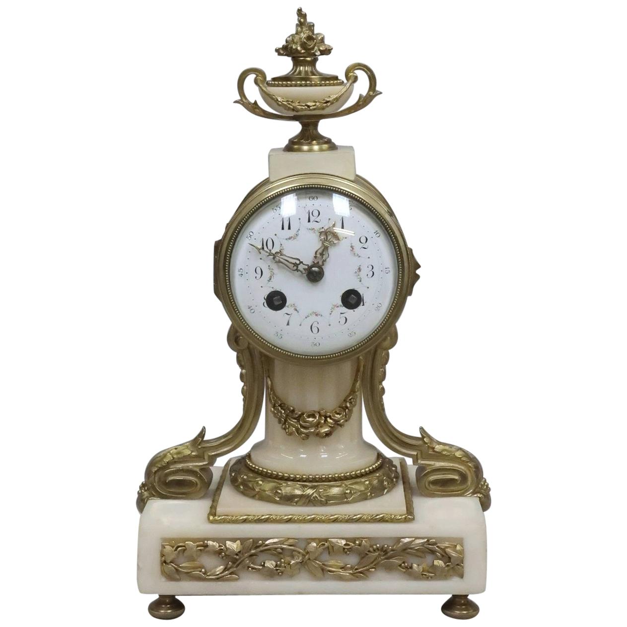 French 19th Century Marble and Bronze Gilt Mantel Clock For Sale