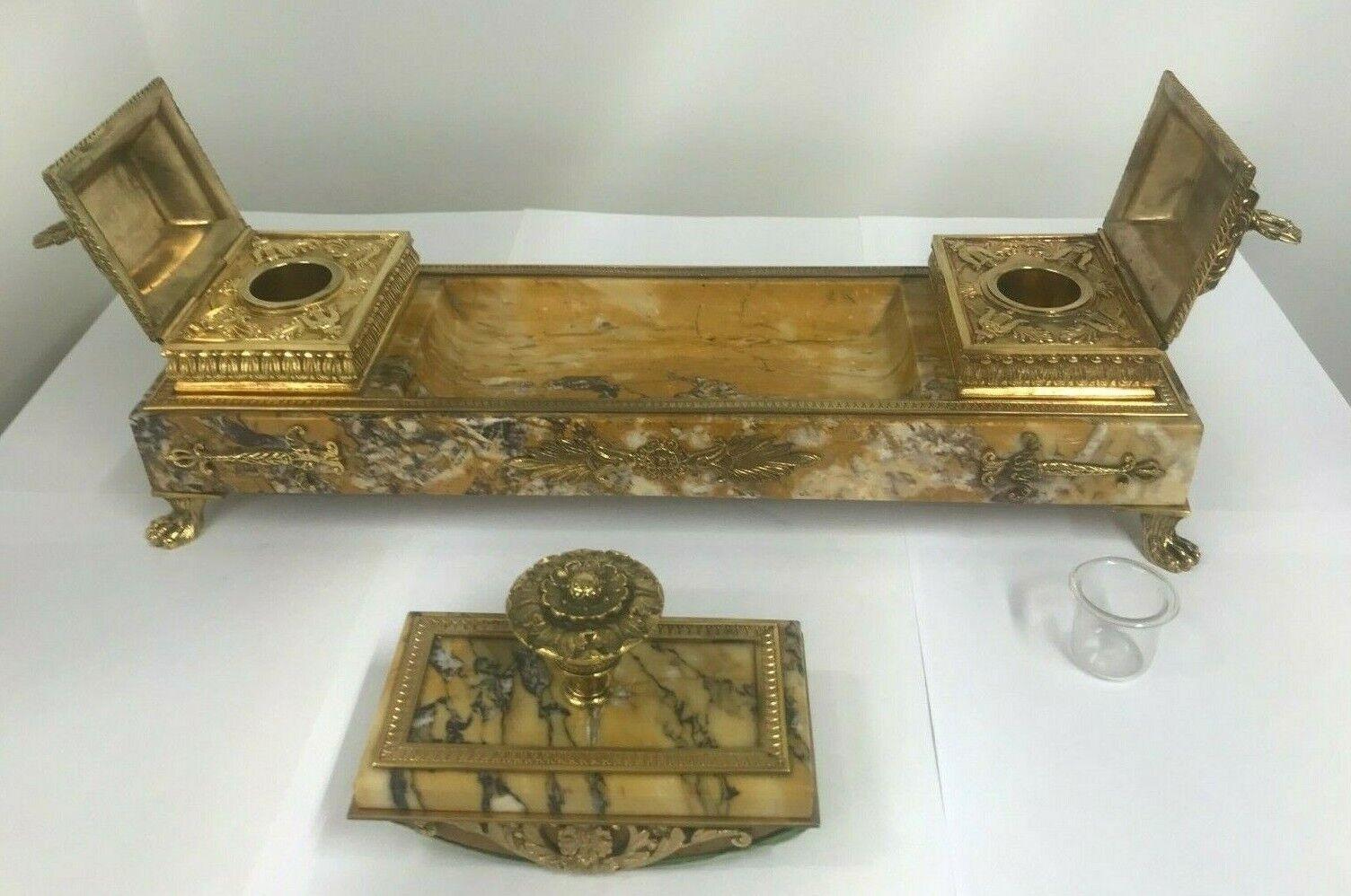 French 19th Century Marble and Bronze Inkwell and Blotter In Good Condition For Sale In London, GB