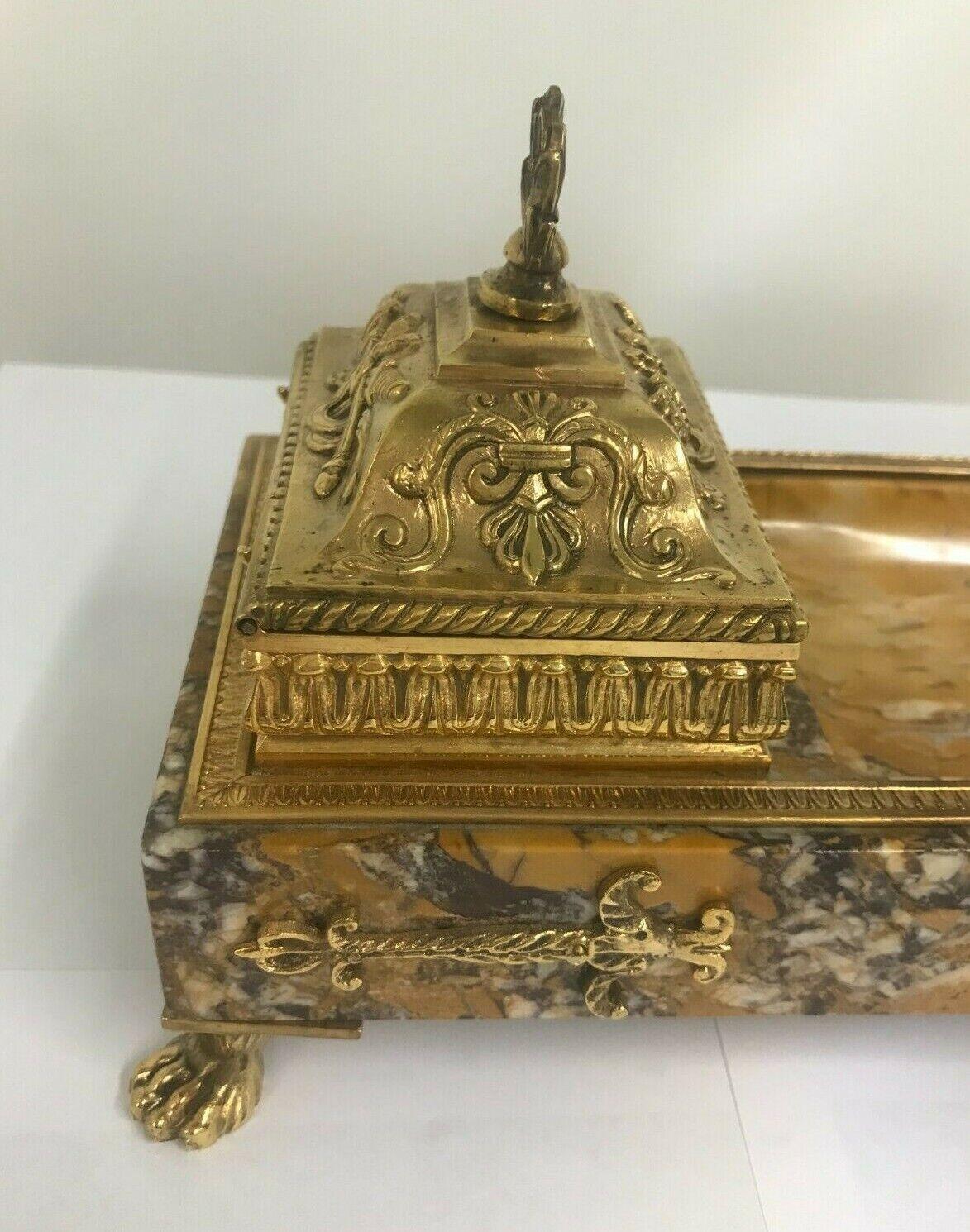 Women's or Men's French 19th Century Marble and Bronze Inkwell and Blotter For Sale